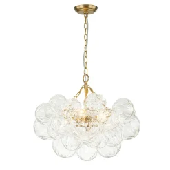 Brass Cluster Sculpture Texture Glass Globe Bubble Chandelier