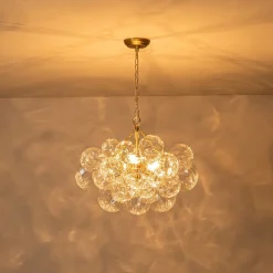 Brass Cluster Sculpture Texture Glass Globe Bubble Chandelier
