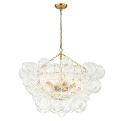 Brass Cluster Sculpture Texture Glass Globe Bubble Chandelier
