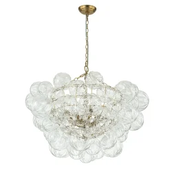Brass Cluster Sculpture Texture Glass Globe Bubble Chandelier