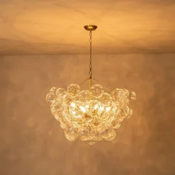 Brass Cluster Sculpture Texture Glass Globe Bubble Chandelier