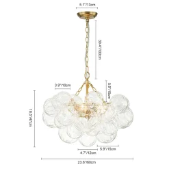 Brass Cluster Sculpture Texture Glass Globe Bubble Chandelier