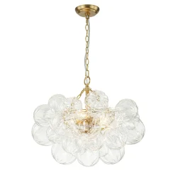 Brass Cluster Sculpture Texture Glass Globe Bubble Chandelier