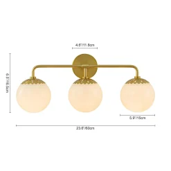 Brass Daisy 3-Light Opal Glass Globe Vanity Light