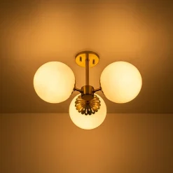 Brass Daisy 3-Light Opal Glass Globe Semi Flush Light
