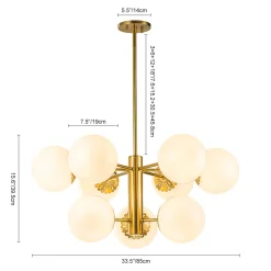 Brass Daisy Tiered Opal Glass Globe Sputnik Chandelier