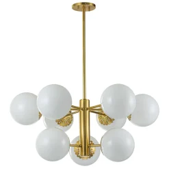 Brass Daisy Tiered Opal Glass Globe Sputnik Chandelier