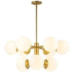 Brass Daisy Tiered Opal Glass Globe Sputnik Chandelier