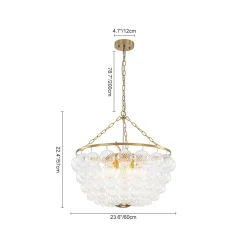 Brass Draped Ribbed Glass Bubble Round Pendant Chandelier