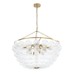 Brass Draped Ribbed Glass Bubble Round Pendant Chandelier