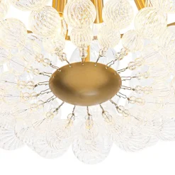 Brass Draped Ribbed Glass Bubble Round Pendant Chandelier