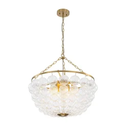 Brass Draped Ribbed Glass Bubble Round Pendant Chandelier