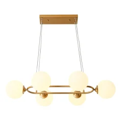 Brass Frosted White Glass Bubble Oval Ring Island Chandelier