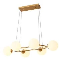 Brass Frosted White Glass Bubble Oval Ring Island Chandelier