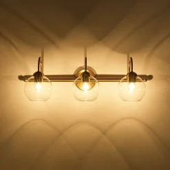 Brass Goose Arm Glass Globe 3-Light Vanity Wall Sconce