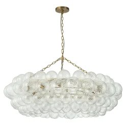 Brass Halo Ribbed Glass Globe Bubble Ring Chandelier