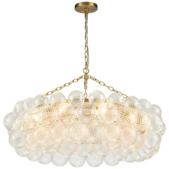Brass Halo Ribbed Glass Globe Bubble Ring Chandelier