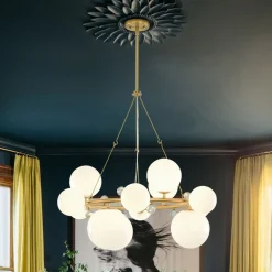 Brass Halo Shine Opal Glass Bubble Ring Chandelier