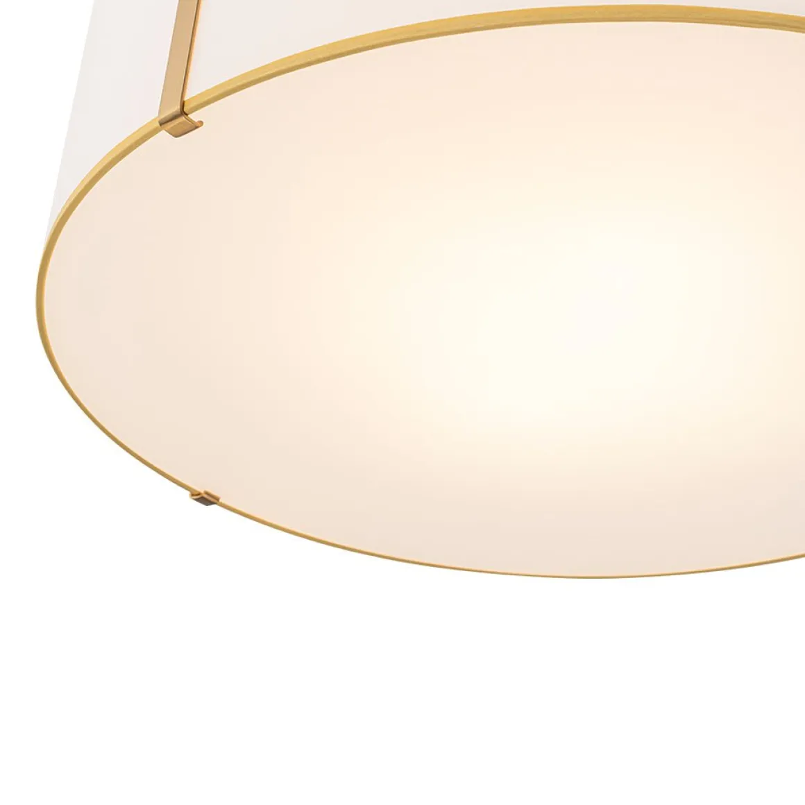 Brass Large White Fabric Drum Cage Chandelier