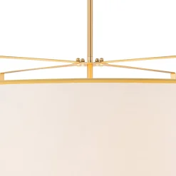 Brass Large White Fabric Drum Cage Chandelier
