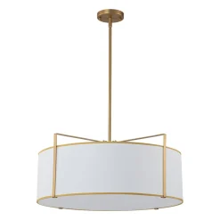 Brass Large White Fabric Drum Cage Chandelier