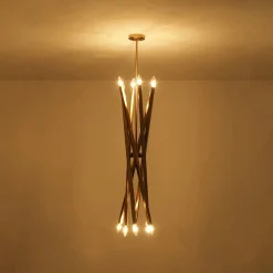 Brass 12-Light Adjustable Linear Rod Sputnik Chandelier