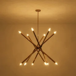 Brass 12-Light Adjustable Linear Rod Sputnik Chandelier