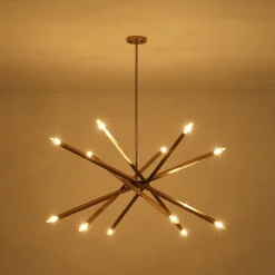 Brass 12-Light Adjustable Linear Rod Sputnik Chandelier