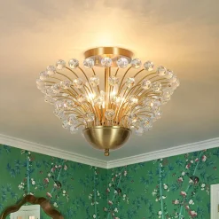 Brass 4-Light Bloom Bouquet Crystal Starburst Semi Flush Mount