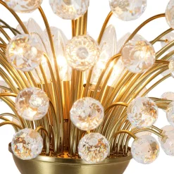 Brass 4-Light Bloom Bouquet Crystal Starburst Semi Flush Mount