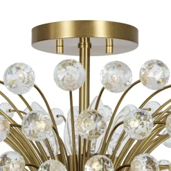 Brass 4-Light Bloom Bouquet Crystal Starburst Semi Flush Mount