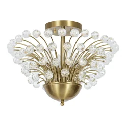 Brass 4-Light Bloom Bouquet Crystal Starburst Semi Flush Mount
