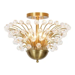 Brass 4-Light Bloom Bouquet Crystal Starburst Semi Flush Mount