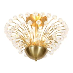 Brass 4-Light Bloom Bouquet Crystal Starburst Semi Flush Mount