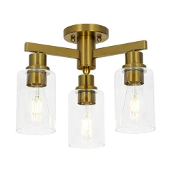 Brass 3-Light Clear Glass Cylinder Semi Flush Mount