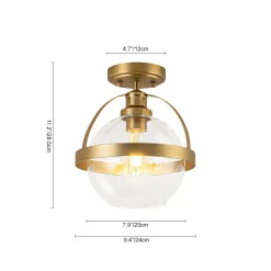 Brass 1-Light Clear Glass Sphere Globe Semi-Flush Mount