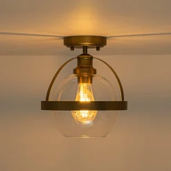 Brass 1-Light Clear Glass Sphere Globe Semi-Flush Mount