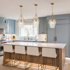 Brass 1-Light Clear Textured Glass Conical Cage Pendant