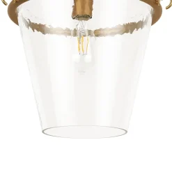 Brass 1-Light Clear Textured Glass Conical Cage Pendant