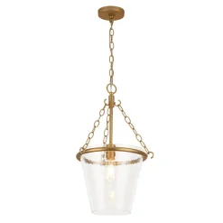 Brass 1-Light Clear Textured Glass Conical Cage Pendant