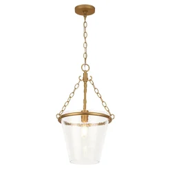 Brass 1-Light Clear Textured Glass Conical Cage Pendant