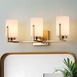 Brass 3-Light Frosted Glass Cylindrical Shade Vanity Wall Sconce