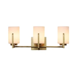 Brass 3-Light Frosted Glass Cylindrical Shade Vanity Wall Sconce