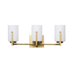 Brass 3-Light Frosted Glass Cylindrical Shade Vanity Wall Sconce