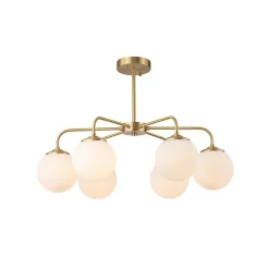 Brass 6-Light Milky White Globe Round Chandelier