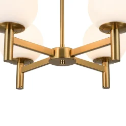 Brass 4-Light Opal Glass Globe Round Sputnik Chandelier