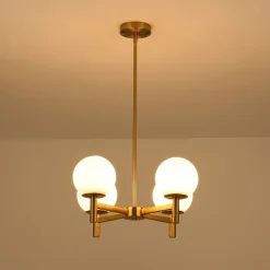 Brass 4-Light Opal Glass Globe Round Sputnik Chandelier