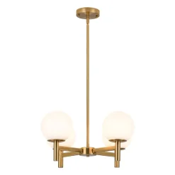 Brass 4-Light Opal Glass Globe Round Sputnik Chandelier