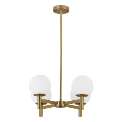 Brass 4-Light Opal Glass Globe Round Sputnik Chandelier