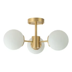 Brass 3-Light Opal Glass Globe Semi Flush Mount